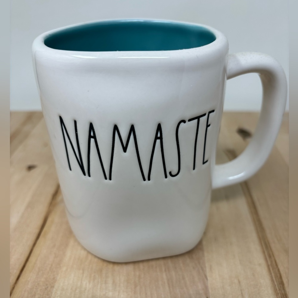 COPY - Rae Dunn NAMASTE Mug White with Turquoise Interior New